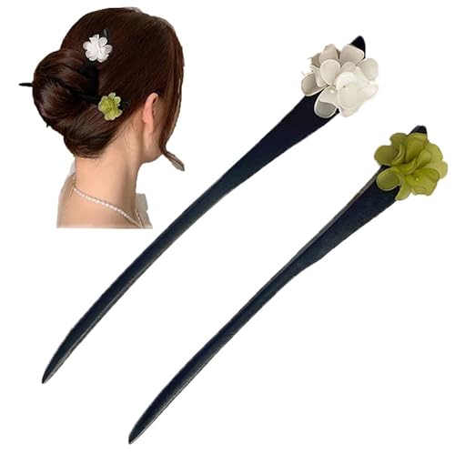 JARPSIRY 2 palillos de madera vintage chino flor palillo japonés hecho a mano tallada madera accesorios para mujeres pelo largo grueso Cover
