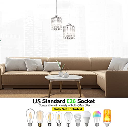 Tislyco 2 PACK PENDANT LIGHT Crystal Pendant Lights, Pendant Lights Kitchen Island 2 Pack, Mini Pendant Lights For Living Room Dining Room Hallway Bar- Silver thumb #5