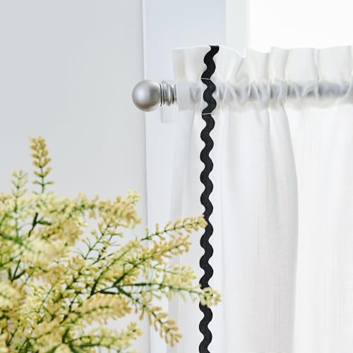 Curtainworks Kitchen Curtain Tier Set - White with Black Trim - 2 Piece - 29" x 24"- Cafe Window Curtains by Curtainworks - Used condition - Image 4
