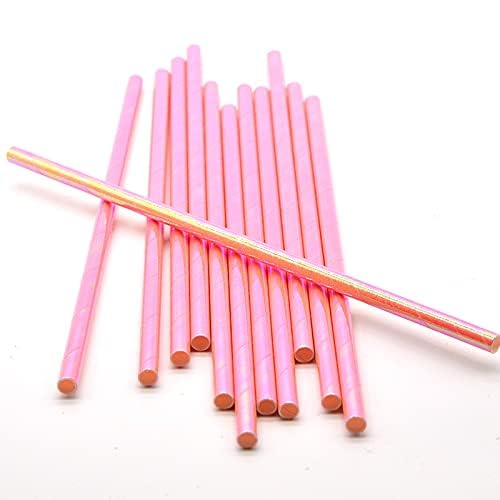 Pitillos de papel biodegradables rosa perla iridiscente pack 100 miniatura 2