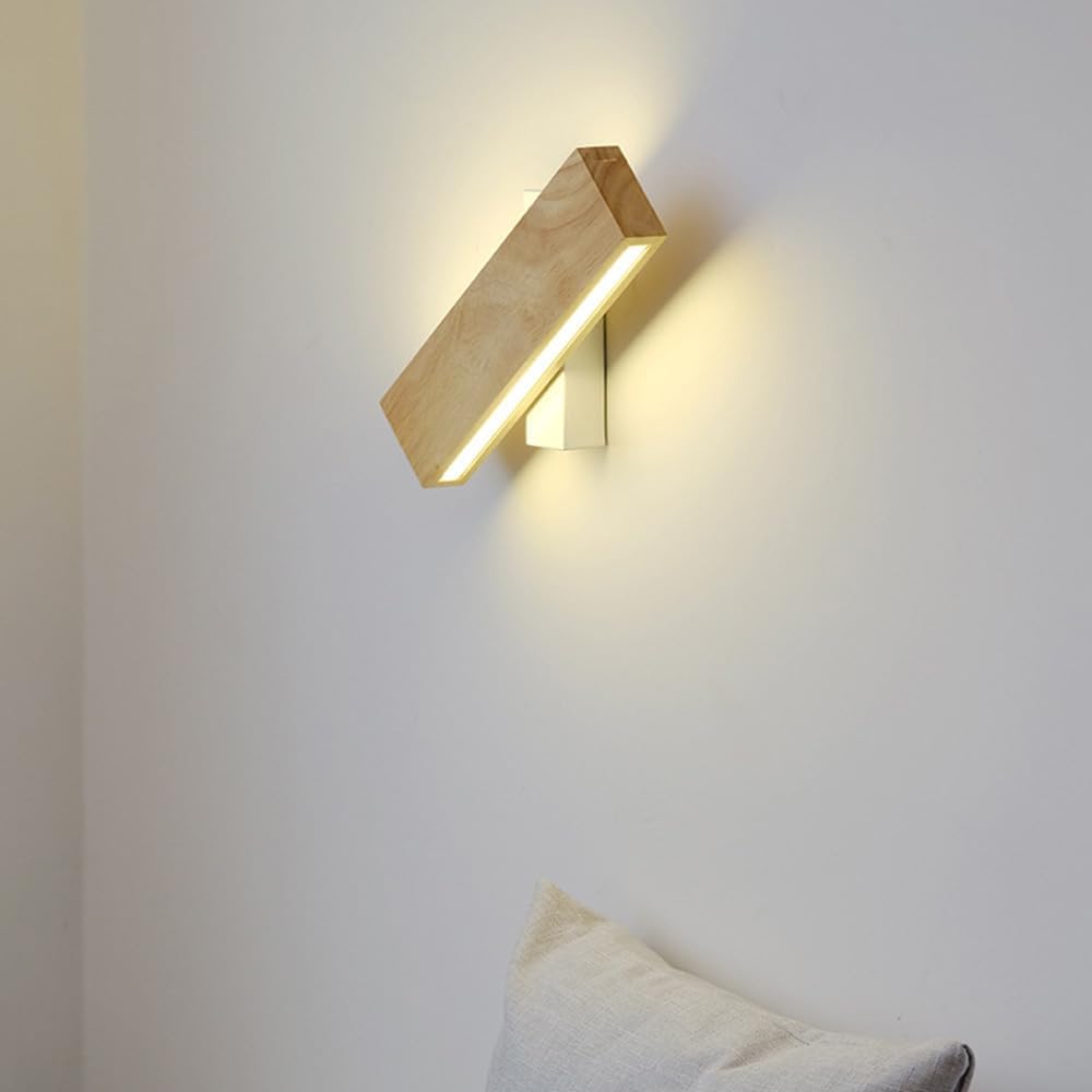 Modern Home Decoration Adjustable LED Wall Sconce 360 Rotatable Wall Light Wood Veneer Long Linear Up Down Wall Mounted Lamp Bedroom Reading Light for Headboard Living Room Farmhouse