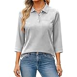 Poloshirt Damen T Shirt Frau Basic Mit Taschen Worker Poloshirt Baumwoll Tailliert Sommer mit...