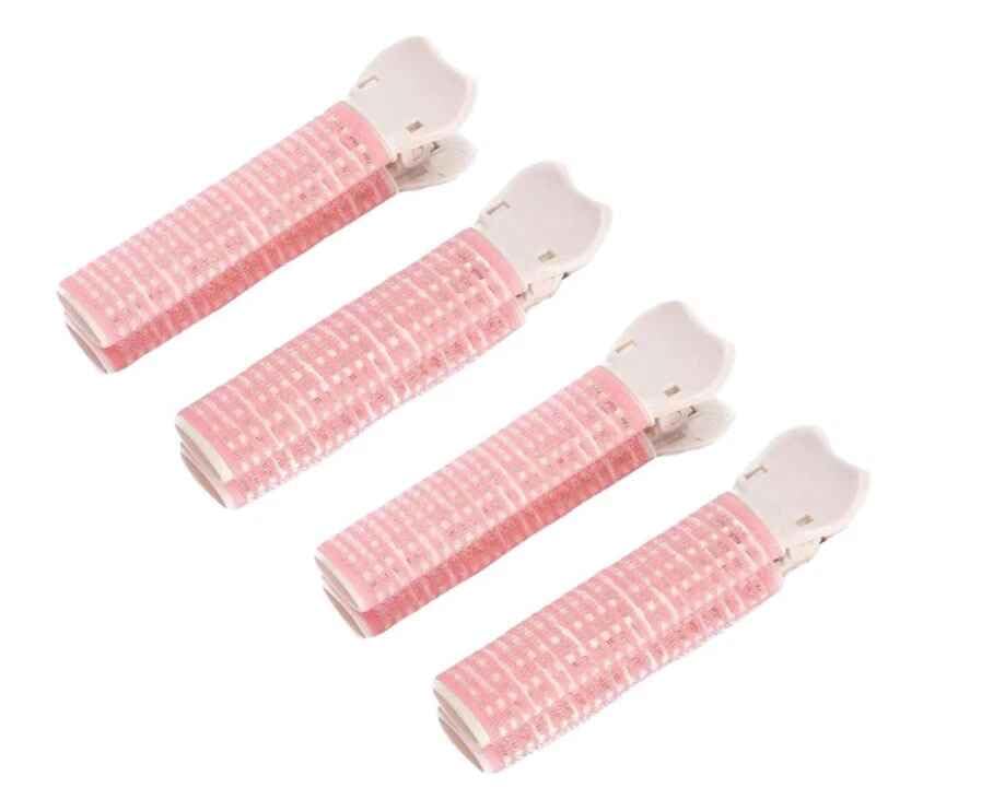 4Pcs Pink Hair Rollers with Clip,Portable Hair Volume Clip Volumizing Hair Root Clips,Bangs Curler DIY Styling Accessories