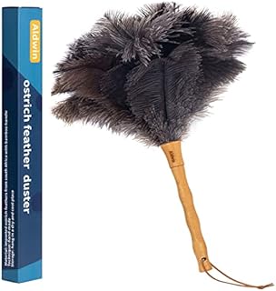 Aldwin Ostrich Feather Duster, 16 inch Ostrich Feather Duster with Wood Handle Reusable, Fluffy Natural Feather Duster for Cleaning Supplies Washable, Keyboard, Home, Car, Office