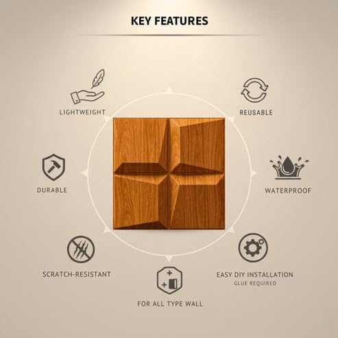 Image of Kayra Decor 3D PVC Wall Panels for Bedroom & Living Room | Cube Design | Teak Wood Color | 19.7 x 19.7 Inch | Pack of 40 | 107.6 Sq Ft