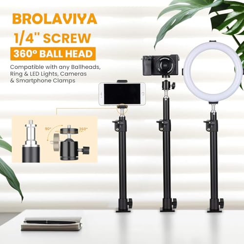 Image of Brolaviya Desk Stand with 1 /4 inch Screw Mount, Adjustable Desktop Mount for Mobile, Ring Light, Camera, Webcam & LED Video Light, 360 Ball Head, Metal Table Clamp Stand for Live Streaming & Recording