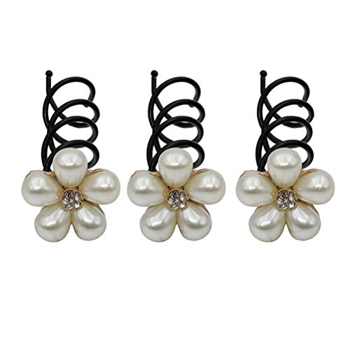 canjoyn 10 Pcs Flower Spin Hair Pins Swirl Hair Twists Coils Hair Clips Bridal Rhinestone Pearl Metal Spiral Twist Updo Hair Pins DIY Hair Style Hair Accessories for Wedding, Prom, Party (flower E)