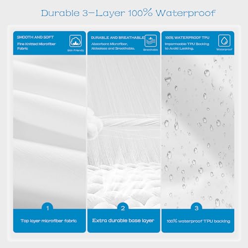 Image of GRT 10 Pack 100% Waterproof Mattress Protector Twin Size, Breathable & Noiseless Waterproof Mattress Cover Fitted Deep Pocket from 5 inch to 19 inch, Smooth Washable Twin Bed Protector - Vinyl Free