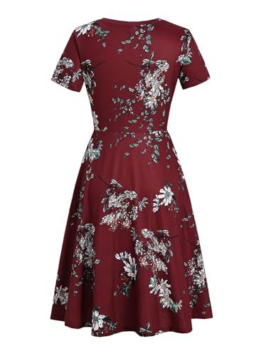 Image of Women's 2026 Fit and Flare Dress Summer Casual Elegant Vintage Floral Printed Work Party A-line Dress with Pockets 162