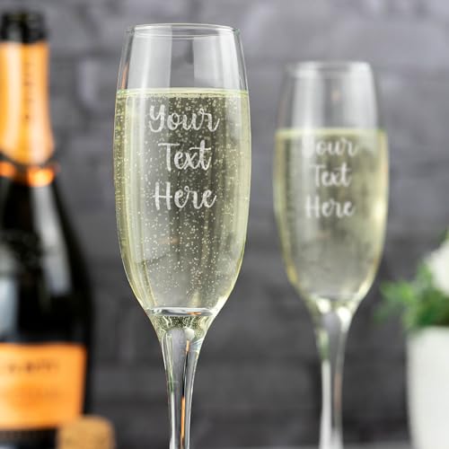 So Bespoke Personalised Engraved Glass Champagne Flute - Birthday Gift - for Her - Hen Party - Wedding Gift (Style 9 (Text Only))