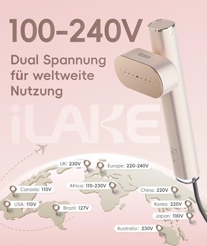 iLAKE Dampfglätter für Kleidung, Handheld 100-240V Dual Voltage Travel Dampfglätter, 1000W und 120ML Wassertank Tragbarer Dampf & Bügeleisen 2 in 1 für Geschäftsreisen Zuhause, Roségold