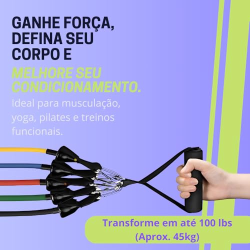Kit 11 Peças Elásticos Extensor Funcional Treino Em Casa Academia Pilates Yoga Musculação Alongament