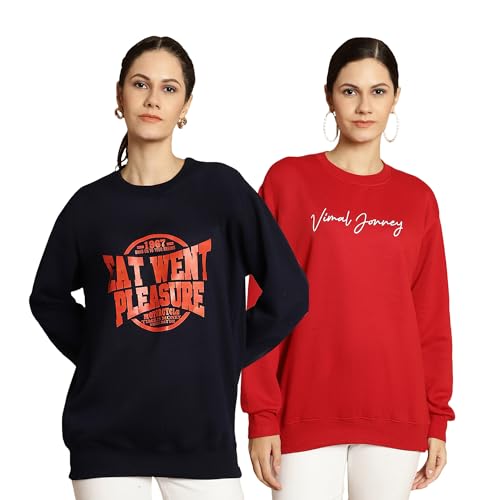 Image of Mack Jonney Multicolor Printed Round Neck Cotton Fleece Sweatshirt for Women (Pack of 2)-MACK51199