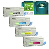 GREENBOX Compatible C532 High Yield Toner Cartridges for Okidata OKI C532 MC573 C532dn C542dn MC563dn MC573dn Printers for 46490604 46490603 46490602 46490601 Cartridges (Black, Cyan, Magenta, Yellow)