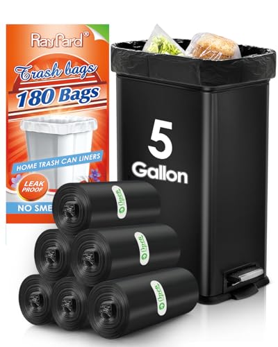 5 Gallon 180 Counts Small Strong Trash Bags Garbage Bags by RayPard fit 18-20 Liter 4.5-5 5.3 Gal trash Bin Liners for Home Office Kitchen Bathroom Bedroom Black