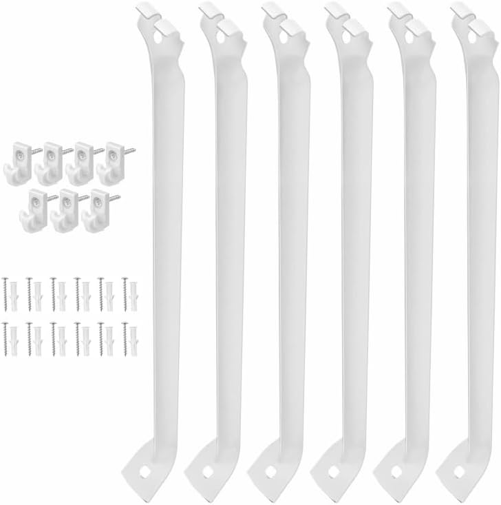 6 Pcs 12 Inch Wire Shelf Brackets Set ，Support Brackets for Wire Shelving Closet Maid Support Brackets with Anchors and Screws ，Suitability for Wardrobe and Wall Bracket Installation.