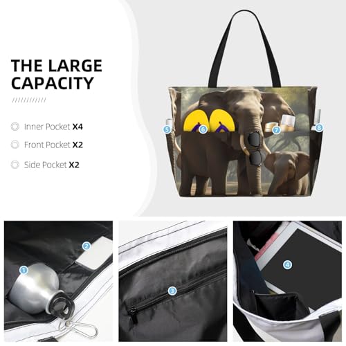Elephant Print Beach Tote Bag Waterproof Large Bags With Zipper Big Capacity For Vacation Travel3