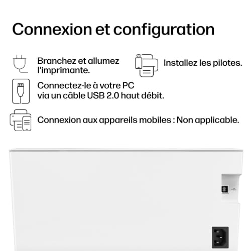HP LaserJet M110w, 7MD66F, Imprimante laser monochrome A4 à fonction unique, Impression recto verso manuelle en noir et blanc, 20 ppm, ADF, Wi-Fi, HP Smart, Blanche