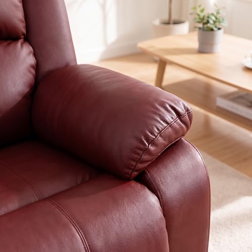 Image of Single Leather Manual Recliner Chair, Oversized Lazy Boy Recliner with Home Theater Seating, Breathable Living Room Reclining Chair for Adults Reading, Gaming, Relax, Red
