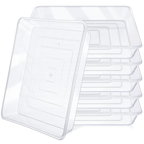 Greaner 16 Inch Square Plant Saucer, 6 Packs Plastic Plant Saucer Drip Tray, Durable Thick Plant Tray to Catch Water for Indoor Outdoor Plant Pots, 1.97 Inch Deep, Clear