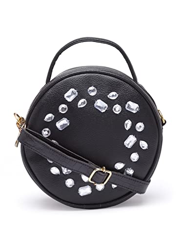 Image of Bagsy Malone Round Sling Crossbody Bag For Women| Beautiful Print Vegan Leather Purse With Slip Pocket Inside| Zip Closure & Adjustable Strap| Storage Space For Essentials