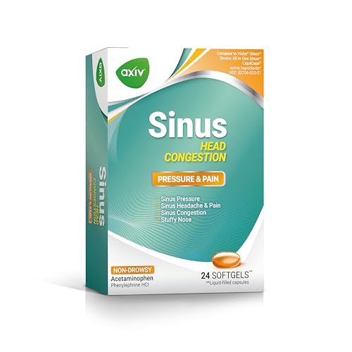AXIV Sinus Head Congestion Relief Non-Drowsy Maximum Strength for Sinus Pressure Headache Pain & Stuffy Nose 24 Softgels