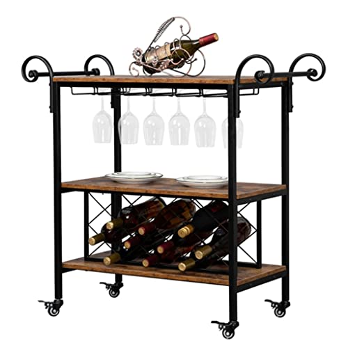 Mjwdp 2-Layer Double-Armrest Diamond Wine Bottle Rack 1.5Mm Thick Fire Pattern Density Board Movable Iron Wood Wine Cart (Color : Black, Size : 1Pcs) #TOP2