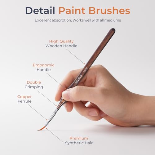 Image of Nicpro Miniature Paint Brushes Dry Brush - 31PCS Model Paint Brush Set with Cloth Roll for Acrylic Oil Watercolor, Detail Paint Brush Drybrush for Model, Miniature Painting, Paint by Numbers, Craft