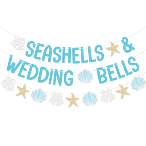 Image of Seashells & Wedding Bells Banner Garland for Beach Bach Last Toast On The Coast Coastal Bachelorette Party Decorations