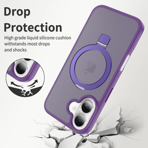 Image of Magnetic for iPhone 16 Case, 6.1 inch, Compatible with MagSafe, Rugged Kickstand, Not-Yellowing Military-Grade Protection, Matte Purple