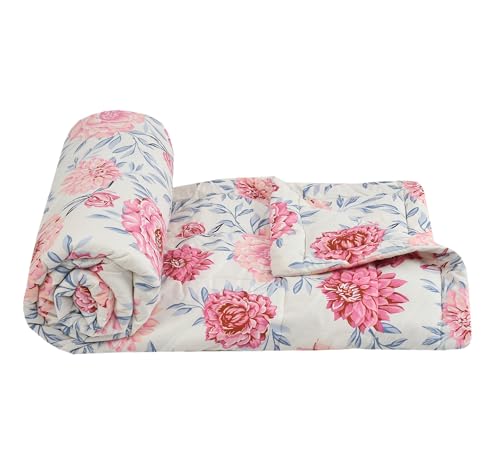 Image of FRESH FROM LOOM Microfiber All Seasons Collection Micro Fiber Comforter | Dohar | Quit | Double Bed | Double Weaved | Washable | Hypoallergenic Skin Friendly (Rose-OffWhite | 90x95 in)