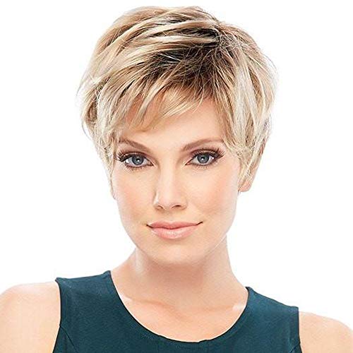 Fovermo Kurze blonde Perücken Pixie Cut Perücken mit Pony Naturhaar Perücke für weiße Frauen Cover