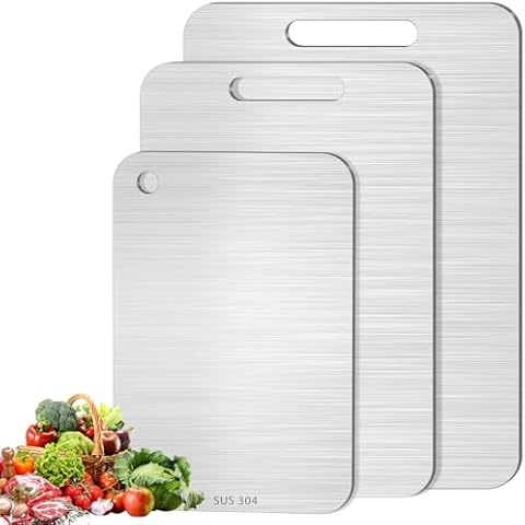 3Pcs Titanium Cutting Boards - 100% Pure Titanium, Double-Sided, Food Grade, Rust-Proof, Durable, Perfect for Meat, Fruit & Vegetables - Premium Kitchen Cutting Mat with Enhanced Hygiene Cover