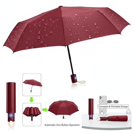 Image of UV Reversible Umbrella with Novelty Carabiner Handle, Travel-Friendly Umbrellas for Sun & Rain Protection, Windproof Compact, Automatic Open /Close,Plant Cutter for Home Garden Men and Women