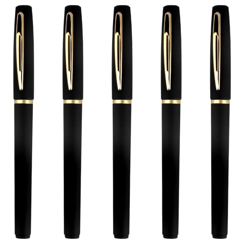 Image of 5Pcs Black Ballpoint Pens 1.0mm Rollerball Tip Smooth Writing Biro Pens Fade and Water Resistant Gel Pens Quick Drying Ball Point Pen for School Office Business Student Teacher Doctor Boss