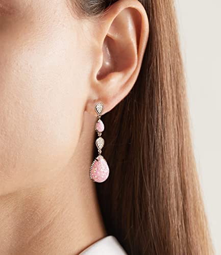 Doliox Pink Opal Dangle Earrings For Women 925 Sterling Silver Moissanite Teardrop Earring Dangling Wedding Jewelry Birthday Present #TOP3