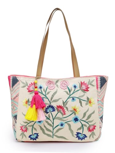 Image of Anekaant Lush Floral Embroidered Cotton Jacquard Tote Bag