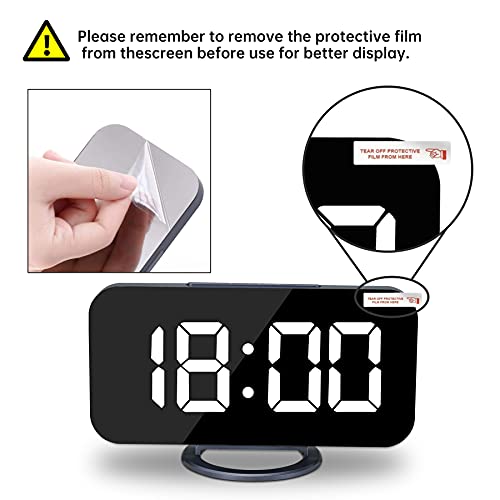 Digital Alarm Clock, Large Mirrored Led Display, With 2 Usb Charger Ports,Auto Dim,Snooze Function, 7 Inch Modern Desk Electronic Clocks For Bedroom Office Home Living Room - Blue #TOP7