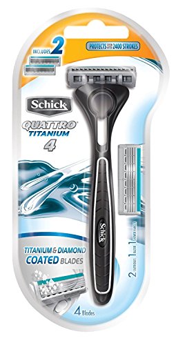 Schick Quattro Razor & Cartridges, Titanium Coated Blades, 1 Razor, 2 Cartridges
