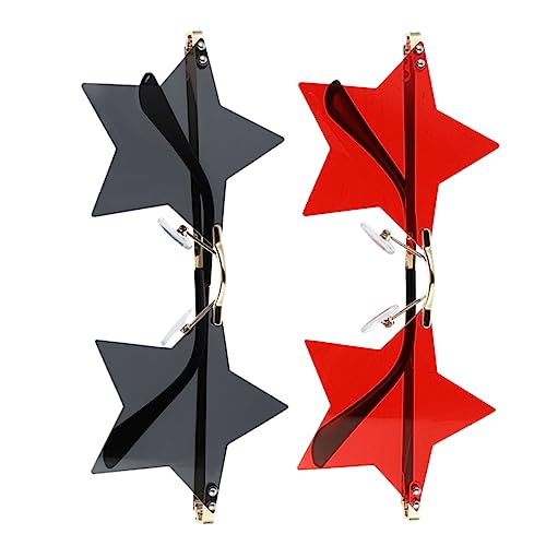 TOVINANNA Fashionable Festival Star Sunglasses 2pcs Unisex Rimless Glasses Unique Heart-shaped Design for Party Wear
