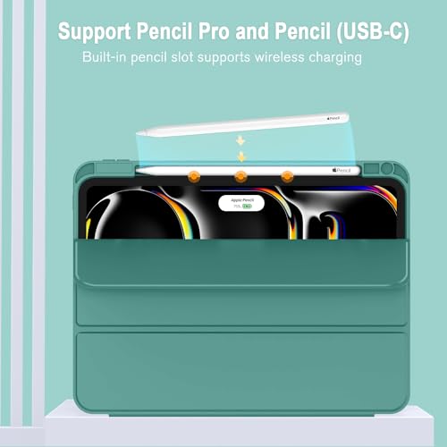 Image of ZryXal New iPad Pro 13 Inch Case (M5) 2025 / (M4) 2024 with Pencil Holder, Smart iPad Case [Support Pencil Pro and Pencil (USB-C)], Support Touch ID and Auto Wake /Sleep (Forest Green)