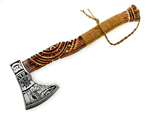 Hand-Forged Viking Bearded Axe – Carbon Steel Blade with Ash Wood Handle | Leather Sheath Included | Norse Bushcraft, Hunting & Camping Hatchet | Gift for Men & Collectors