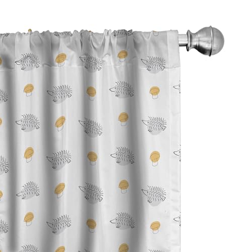 Ambesonne Hedgehog Curtains, Sketch Art Mushrooms and Forest Animals with Dots Art, Window Treatments 2 Panel Set for Living Room Bedroom, Pair of - 28" x 84", Orange Grey