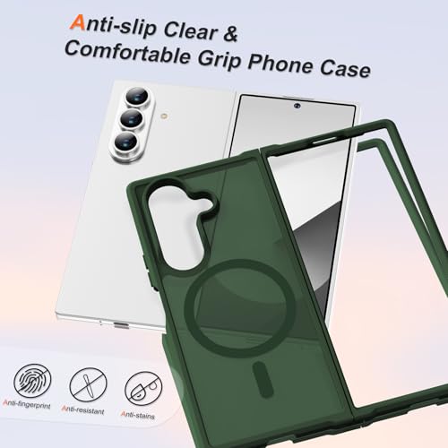 Image of ORETECH Magnetic for Samsung Galaxy Z Fold 7 Case, Translucent Back Non-Slip Hard PC Shockproof Bumper Protective Phone Case Cover for Samsung Z Fold 7 - Green