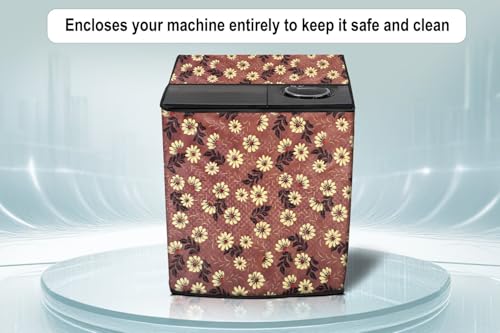 Image of Stylista PVC Washing Machine Cover Compatible for GODREJ 7KG Semi-Automatic Top Loading WSAXIS 70 5.0 SN2 T BR, Sprig Pattern Brick