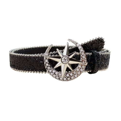 Rhinestone Belt Shiny Sparkle Waistband Star Sequin Y2k Belt Star - Moon Buckle Rhinestone Embellished