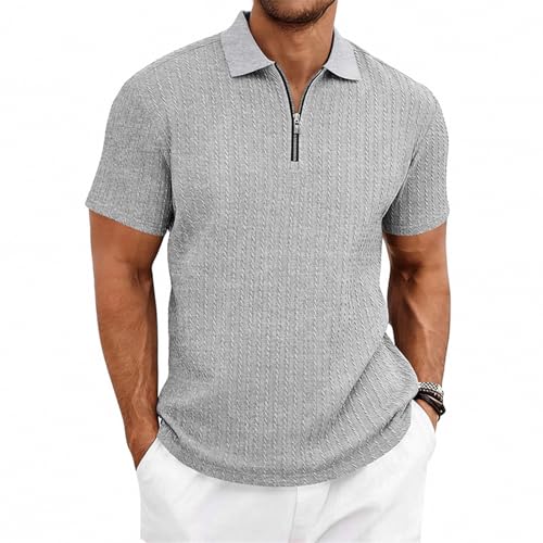 Chemise homme été manches courtes zippée grise taille M en tissu léger