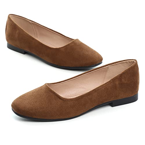 Image of ChaiRong Zhou Women Square Toe Ballets Flats Comfort Slip On Walking Shoes for Driving