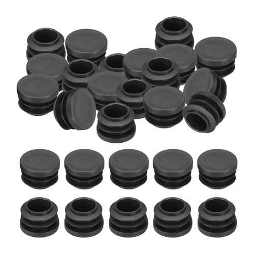 Image of PATIKIL 3 /4 inch Plastic Tubing End Caps, 40Pcs Round Hole Plug Insert for Round Iron Pipe Chair Leg Table Bookshelves Patio Furniture, Black