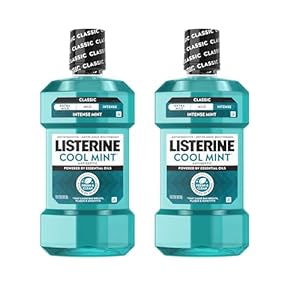 Listerine Cool Mint Intense Antiseptic Mouthwash, Daily Oral Rinse Kills 99.9% of Germs That Cause Bad Breath, Plaque & Gingivitis for a Fresh, Clean Mouth, Intense Mint, Convenience Pack, 2 x 1 L